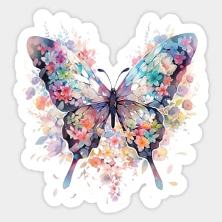 Floral Symphony: Vibrant Watercolor Butterfly in Detailed and Symbolic Illustration Sticker